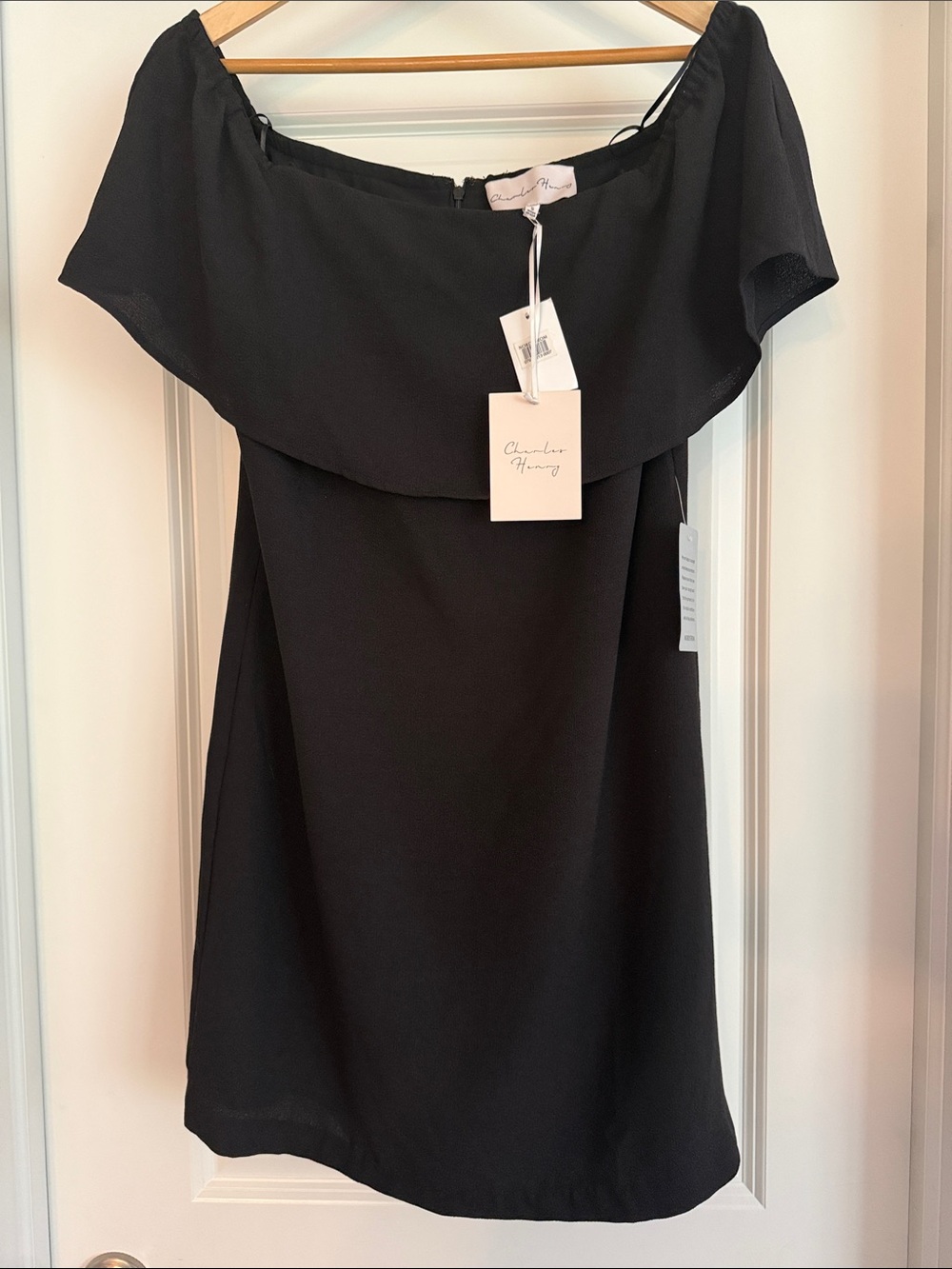 Charles Henry Black Off-Shoulder Mini Dress S